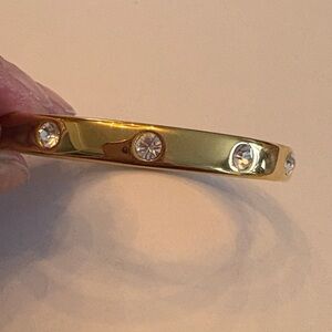 Gold Bangle Bracelet with Clear Crystal Accents